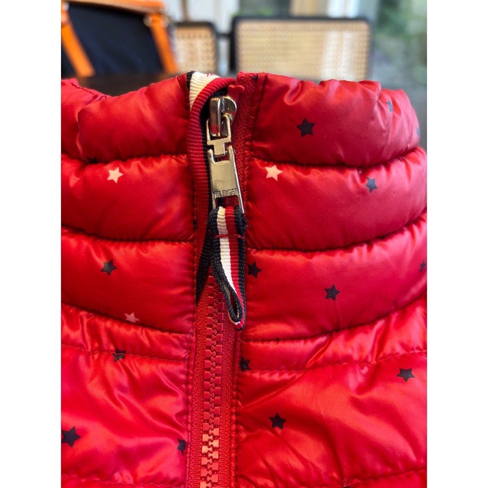 Tommy Hilfiger Womens Red Quilted Puffer Vest Star Print Full Zip Size Large - Picture 3 of 15